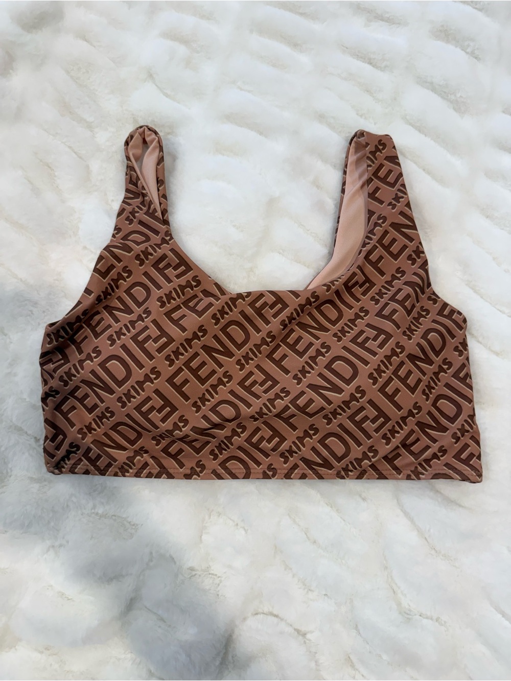 Beige and brown Logo-Trimmed Crop Top Swim Top